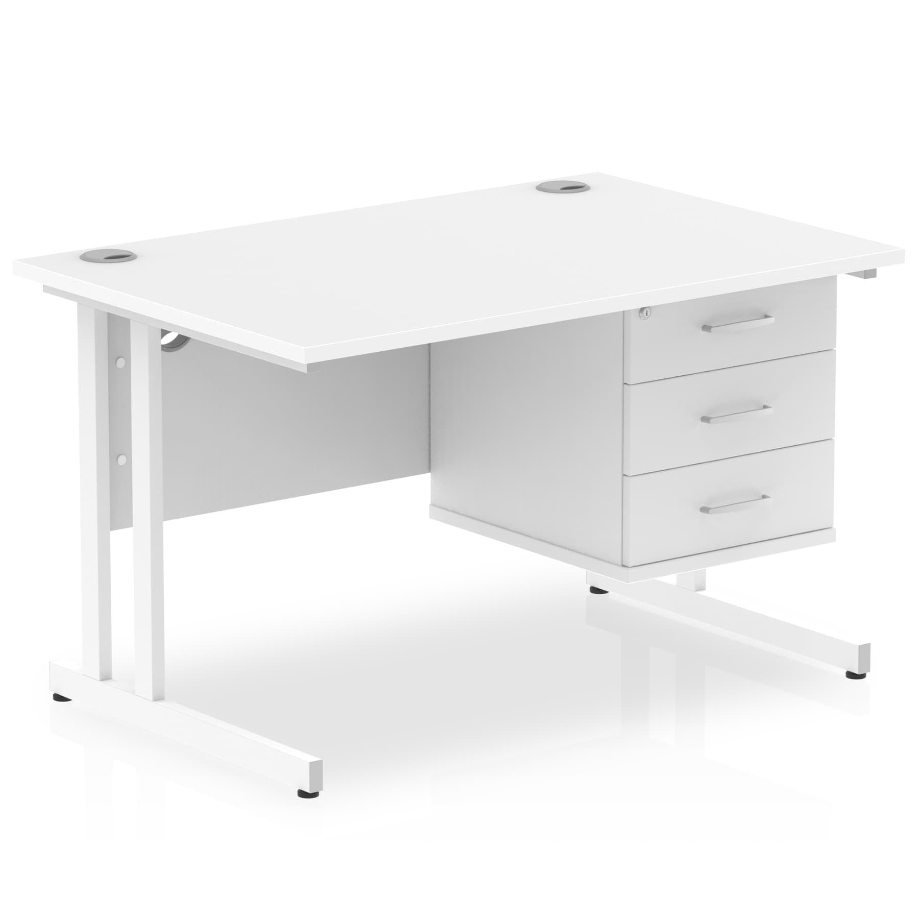 Impulse Cantilever Straight Desk - White Frame, Fixed Pedestal, MFC Material, 1200-1800mm Width, 2-3 Lockable Drawers, 5-Year Guarantee