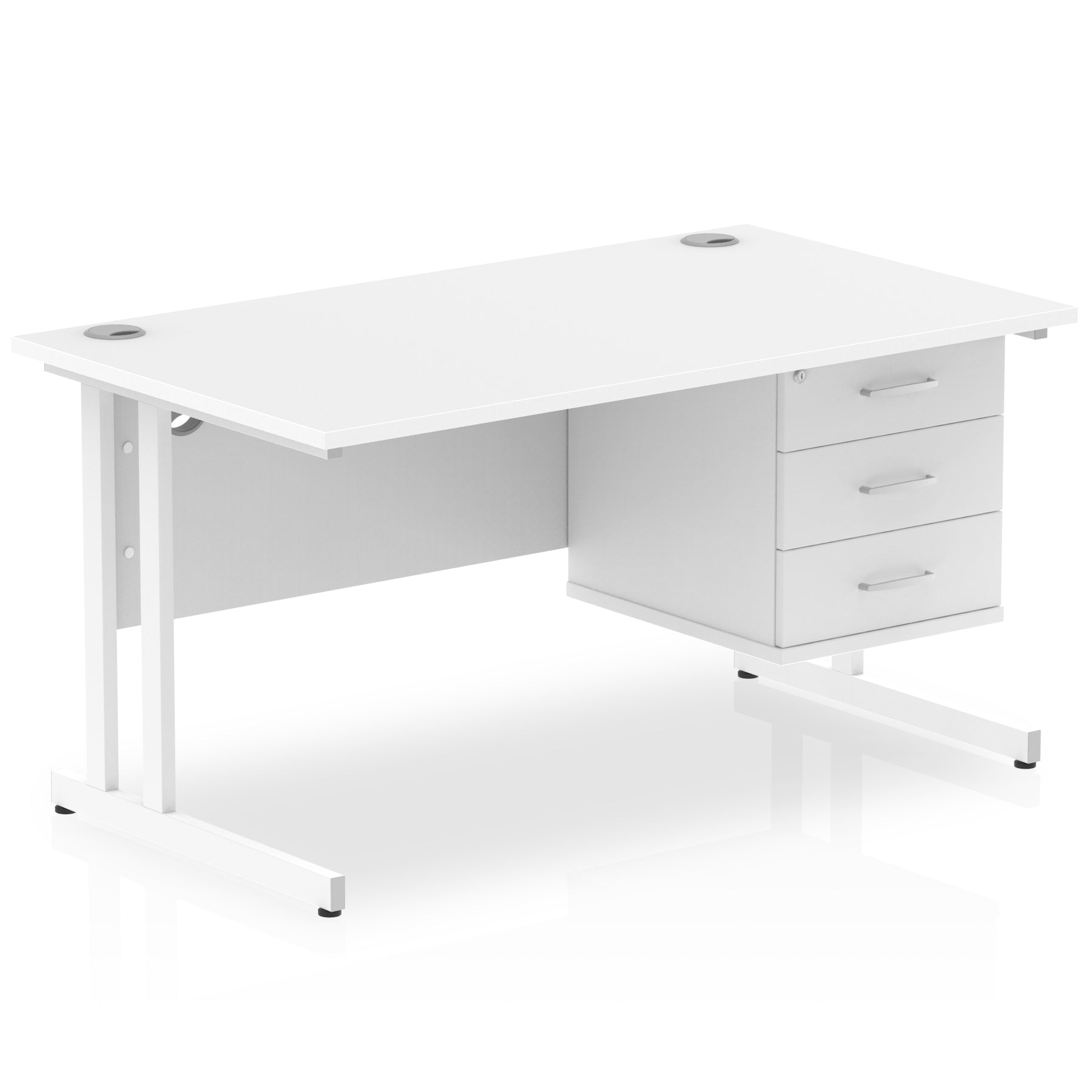 Impulse Cantilever Straight Desk - White Frame, Fixed Pedestal, MFC Material, 1200-1800mm Width, 2-3 Lockable Drawers, 5-Year Guarantee