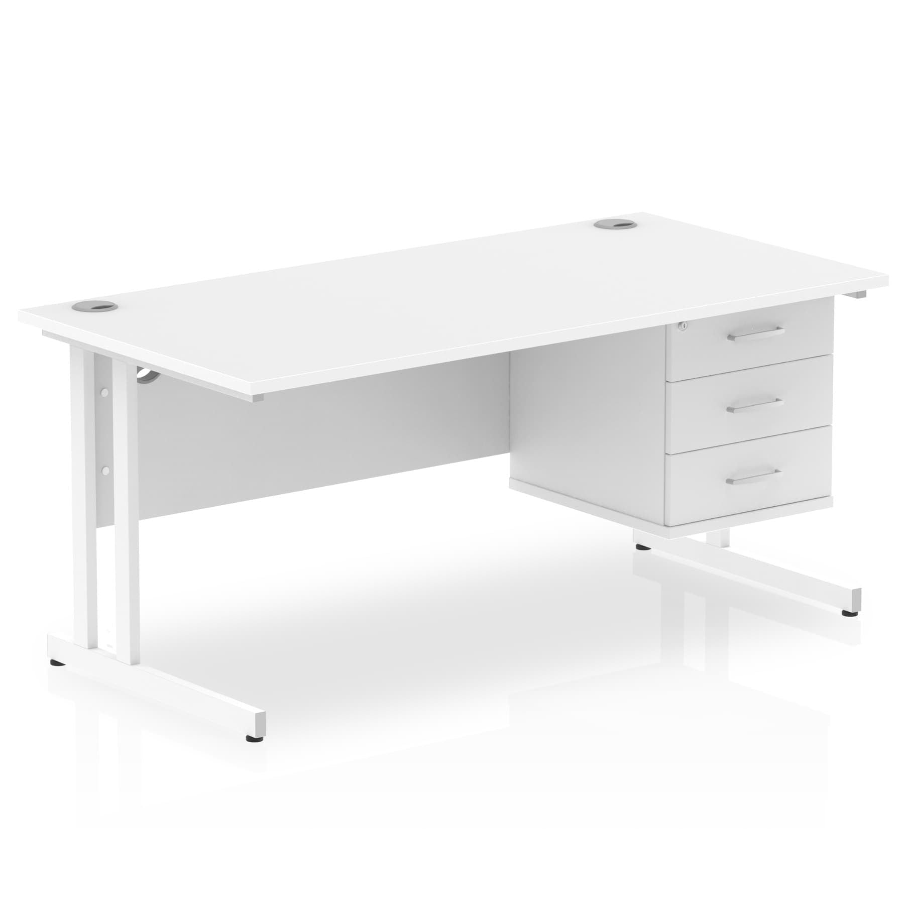 Impulse Cantilever Straight Desk - White Frame, Fixed Pedestal, MFC Material, 1200-1800mm Width, 2-3 Lockable Drawers, 5-Year Guarantee