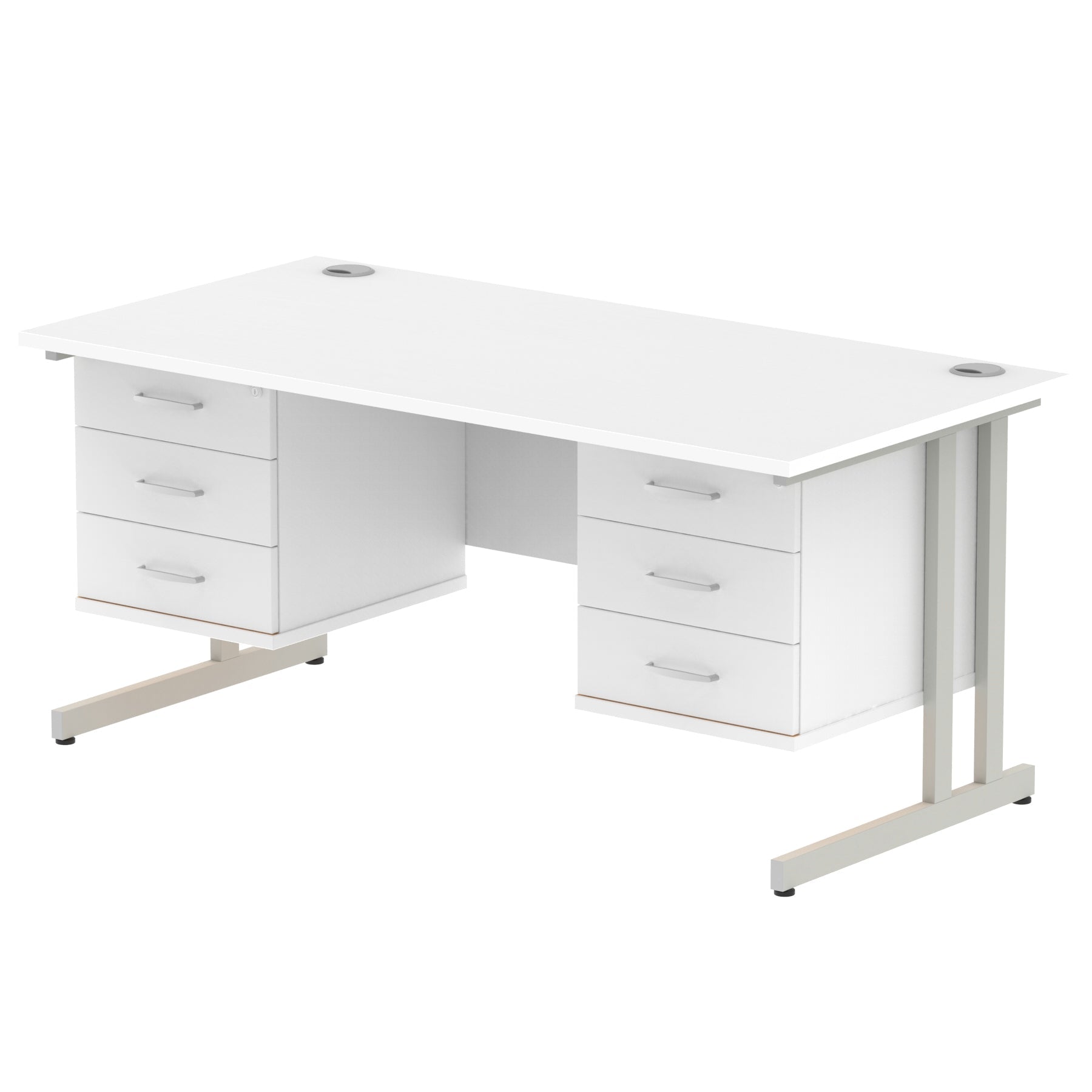 Impulse Cantilever Straight Desk 1200-1800mm Silver Frame, Fixed Pedestal, MFC, 2-3 Lockable Drawers, 5-Year Guarantee, Self-Assembly