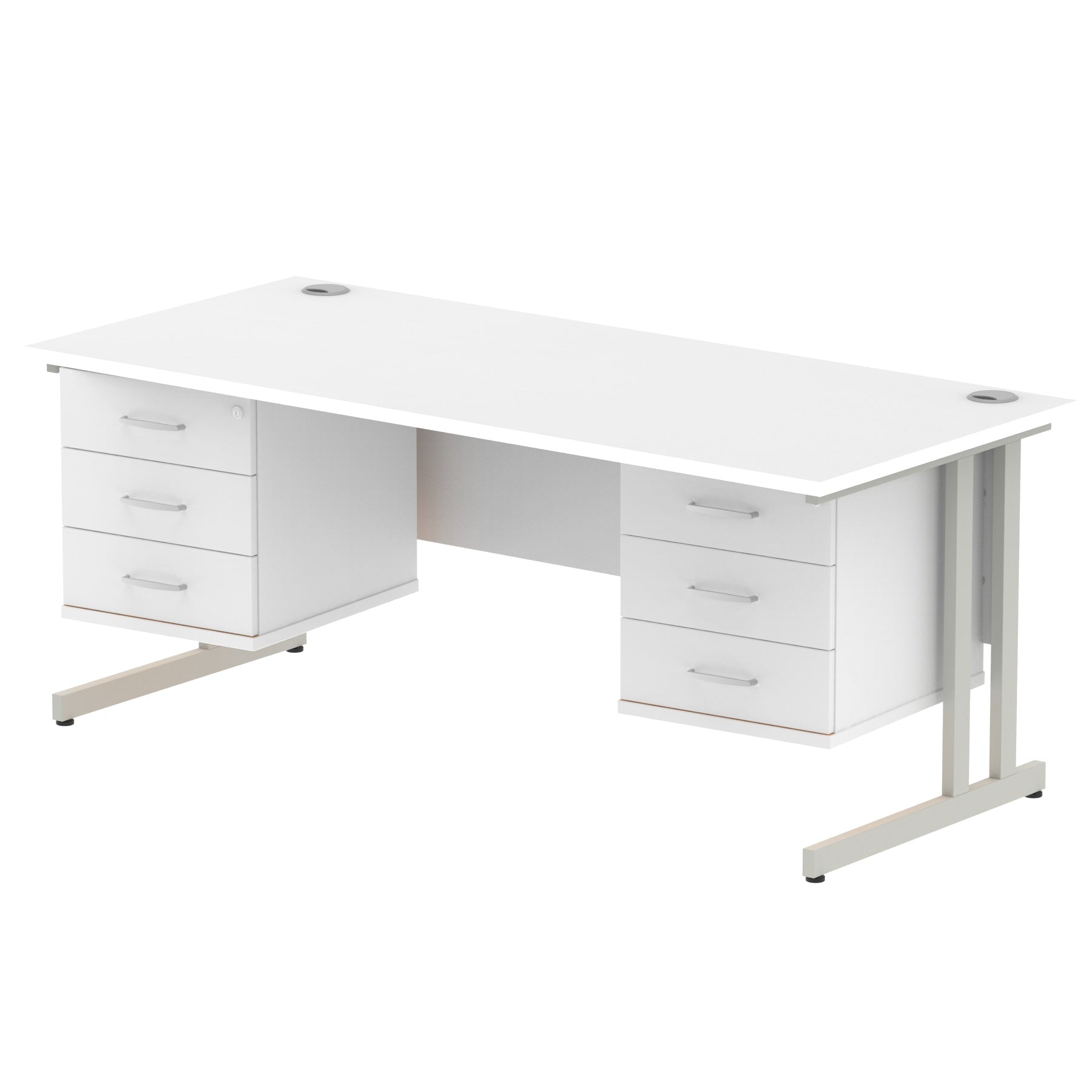 Impulse Cantilever Straight Desk 1200-1800mm Silver Frame, Fixed Pedestal, MFC, 2-3 Lockable Drawers, 5-Year Guarantee, Self-Assembly