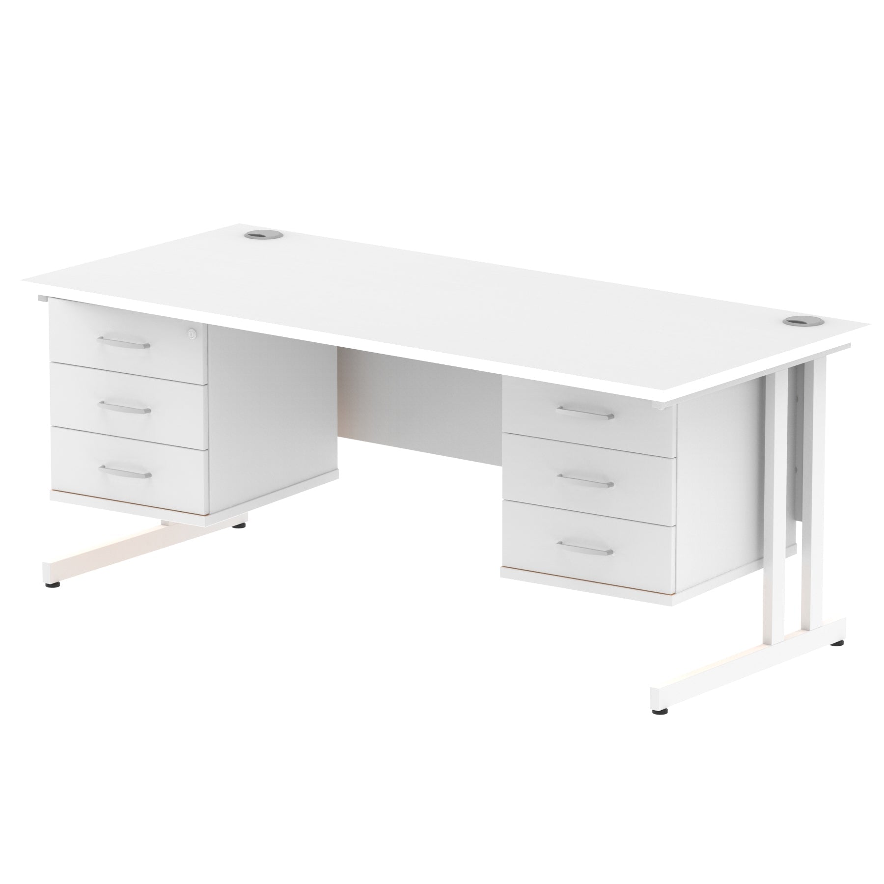 Impulse Cantilever Straight Desk - White Frame, Fixed Pedestal, MFC Material, 1200-1800mm Width, 2-3 Lockable Drawers, 5-Year Guarantee