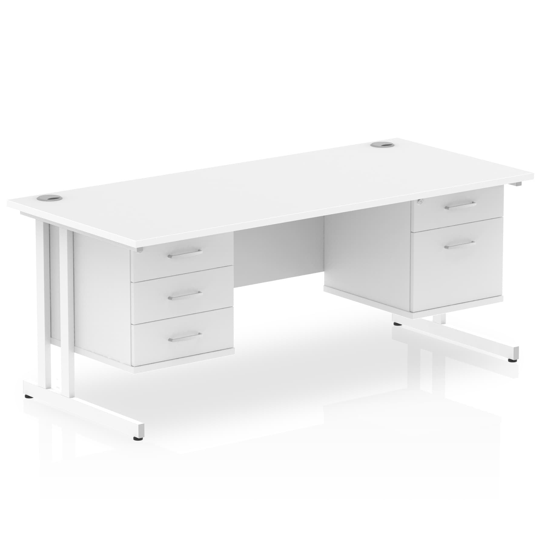 Impulse Cantilever Straight Desk - White Frame, Fixed Pedestal, MFC Material, 1200-1800mm Width, 2-3 Lockable Drawers, 5-Year Guarantee