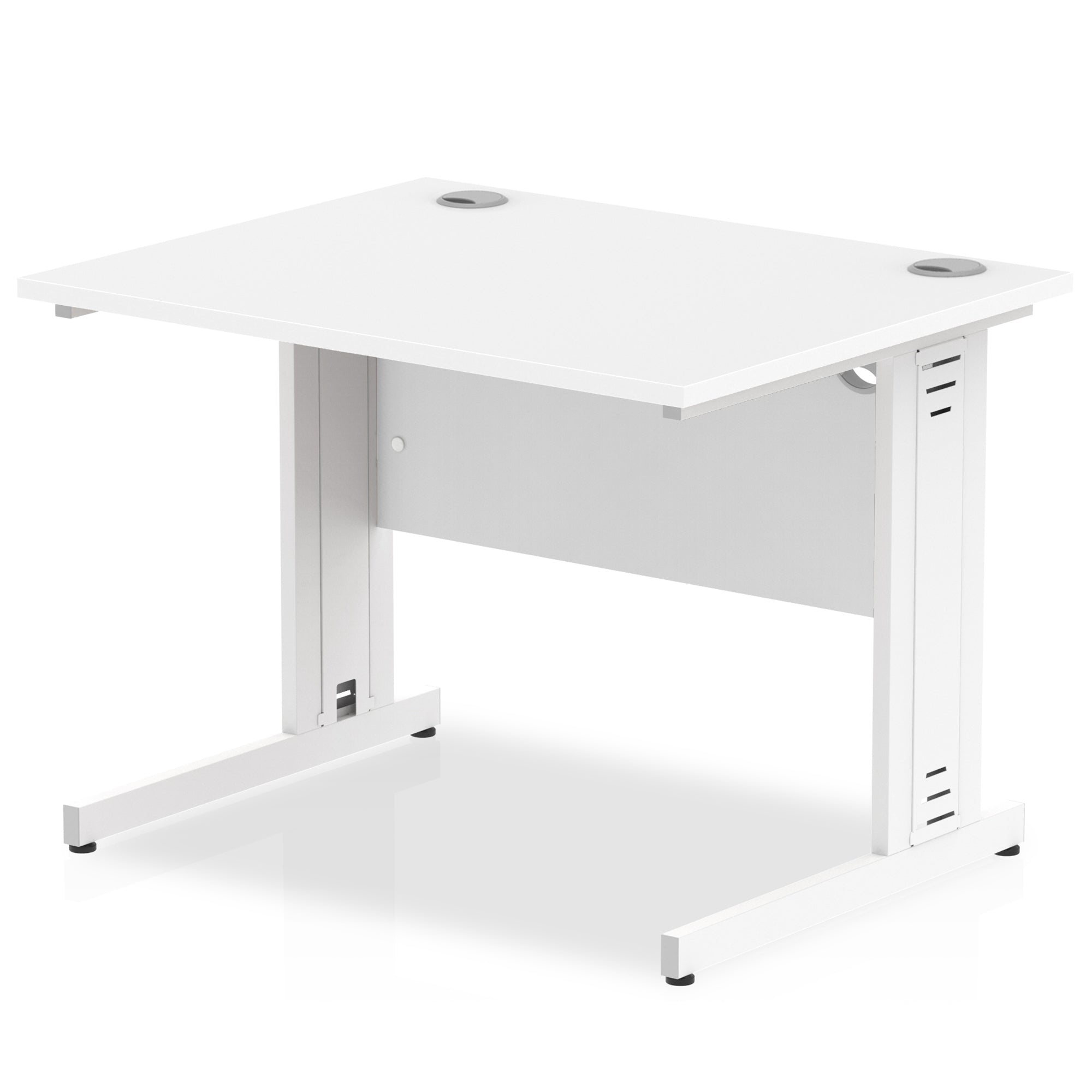 Impulse 1000mm Straight Desk with Cable Managed Leg - MFC Rectangular Table, 5-Year Guarantee, Self-Assembly, Silver/White Frame (1000x800x730mm)