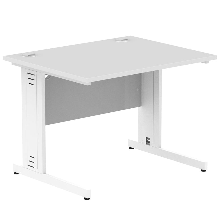 Impulse 1000mm Straight Desk with Cable Managed Leg - MFC Rectangular Table, 5-Year Guarantee, Self-Assembly, Silver/White Frame (1000x800x730mm)