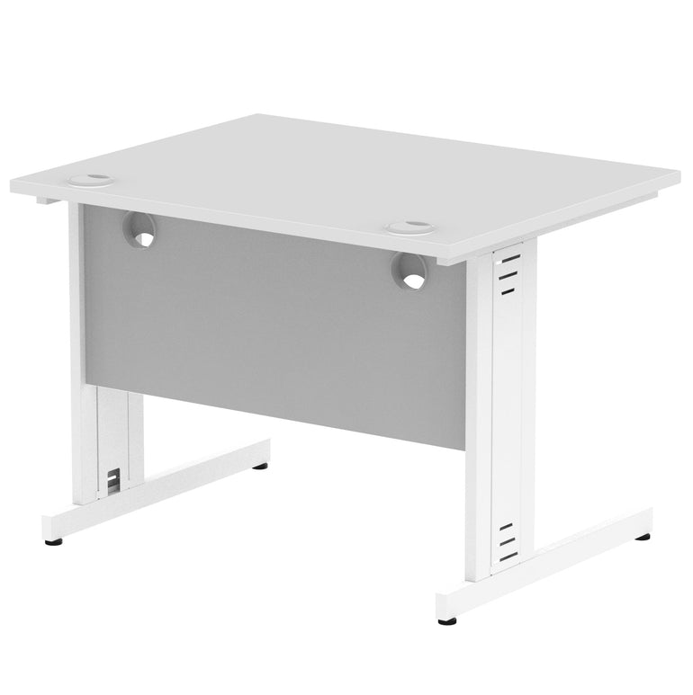 Impulse 1000mm Straight Desk with Cable Managed Leg - MFC Rectangular Table, 5-Year Guarantee, Self-Assembly, Silver/White Frame (1000x800x730mm)