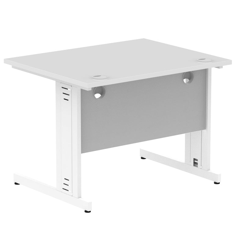 Impulse 1000mm Straight Desk with Cable Managed Leg - MFC Rectangular Table, 5-Year Guarantee, Self-Assembly, Silver/White Frame (1000x800x730mm)