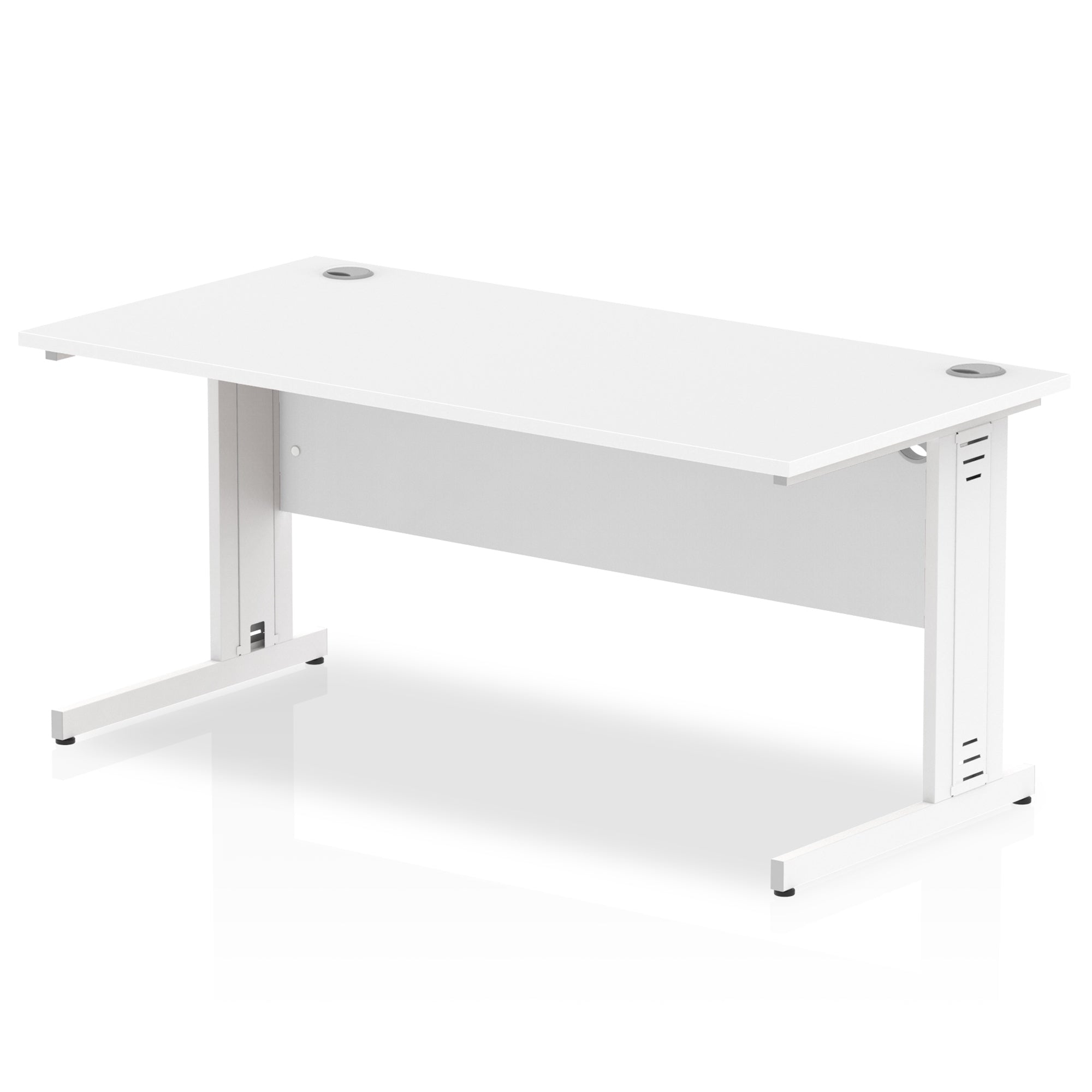 Impulse 1600mm Straight Desk with Cable Managed Leg - MFC Rectangular Table, 1600x800, Silver/White Frame, 5-Year Guarantee
