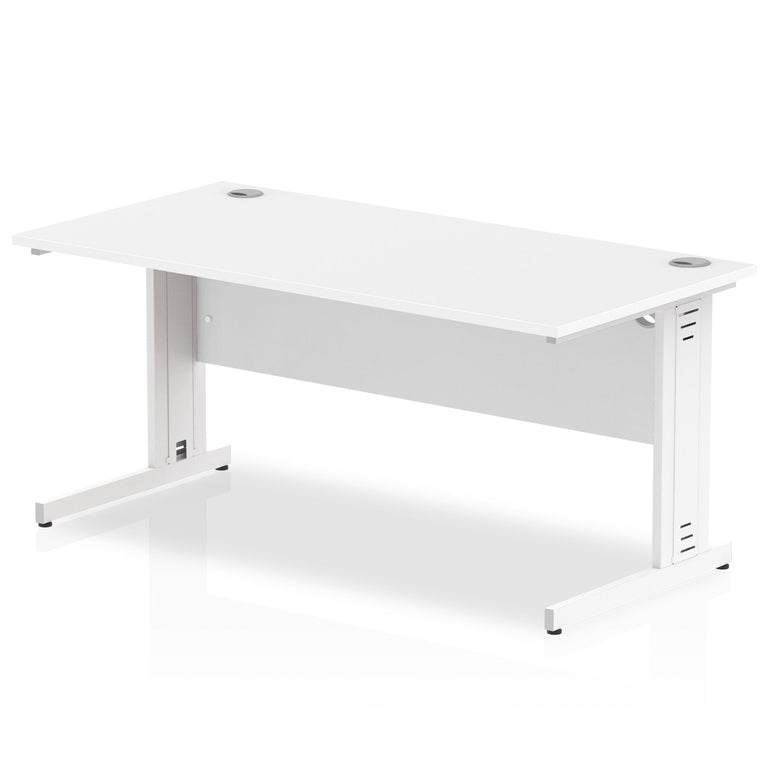 Impulse 1600mm Straight Desk with Cable Managed Leg - MFC Rectangular Table, 1600x800, Silver/White Frame, 5-Year Guarantee