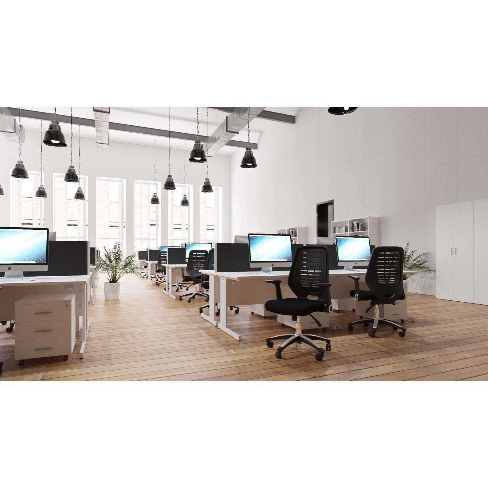Impulse 1600mm Straight Desk with Cable Managed Leg - MFC Rectangular Table, 1600x800, Silver/White Frame, 5-Year Guarantee