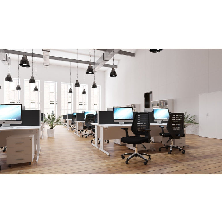 Impulse 1600mm Straight Desk with Cable Managed Leg - MFC Rectangular Table, 1600x800, Silver/White Frame, 5-Year Guarantee