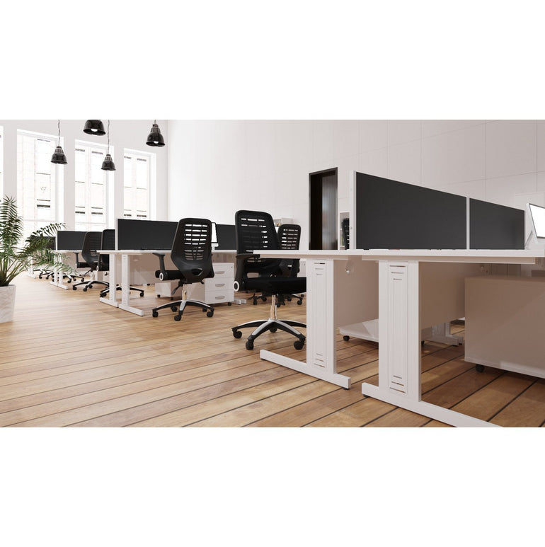 Impulse 1600mm Straight Desk with Cable Managed Leg - MFC Rectangular Table, 1600x800, Silver/White Frame, 5-Year Guarantee