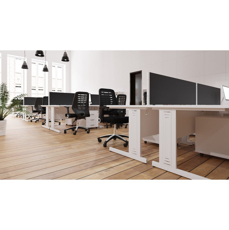 Impulse 1600mm Straight Desk with Cable Managed Leg - MFC Rectangular Table, 1600x800, Silver/White Frame, 5-Year Guarantee