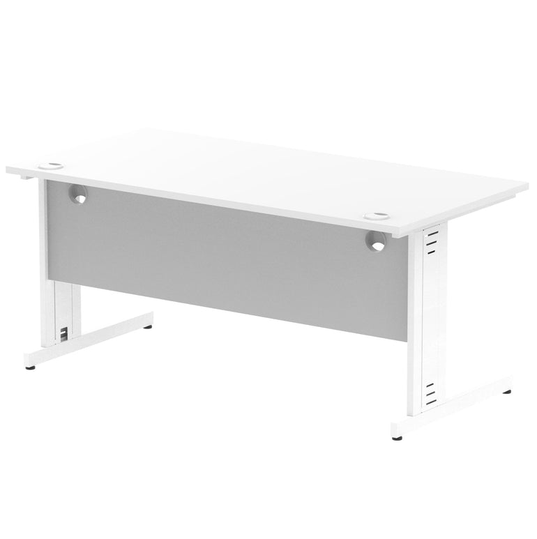 Impulse 1600mm Straight Desk with Cable Managed Leg - MFC Rectangular Table, 1600x800, Silver/White Frame, 5-Year Guarantee
