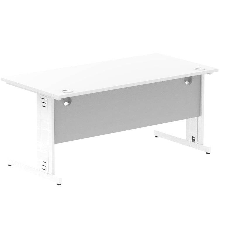 Impulse 1600mm Straight Desk with Cable Managed Leg - MFC Rectangular Table, 1600x800, Silver/White Frame, 5-Year Guarantee