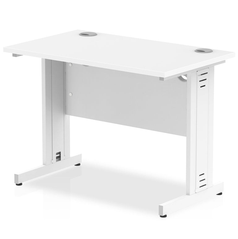 Impulse 1000mm Slimline Desk with Cable Managed Leg - MFC Rectangular, Self-Assembly, 5-Year Guarantee, 1000x600x730mm, 25.4kg, Silver/White Frame