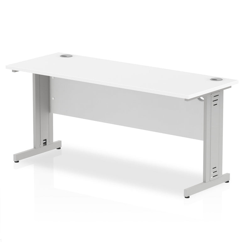 Impulse 1600mm Slimline Desk with Cable Managed Leg - MFC Rectangular Table, Self-Assembly, 5-Year Guarantee, Silver/White Frame