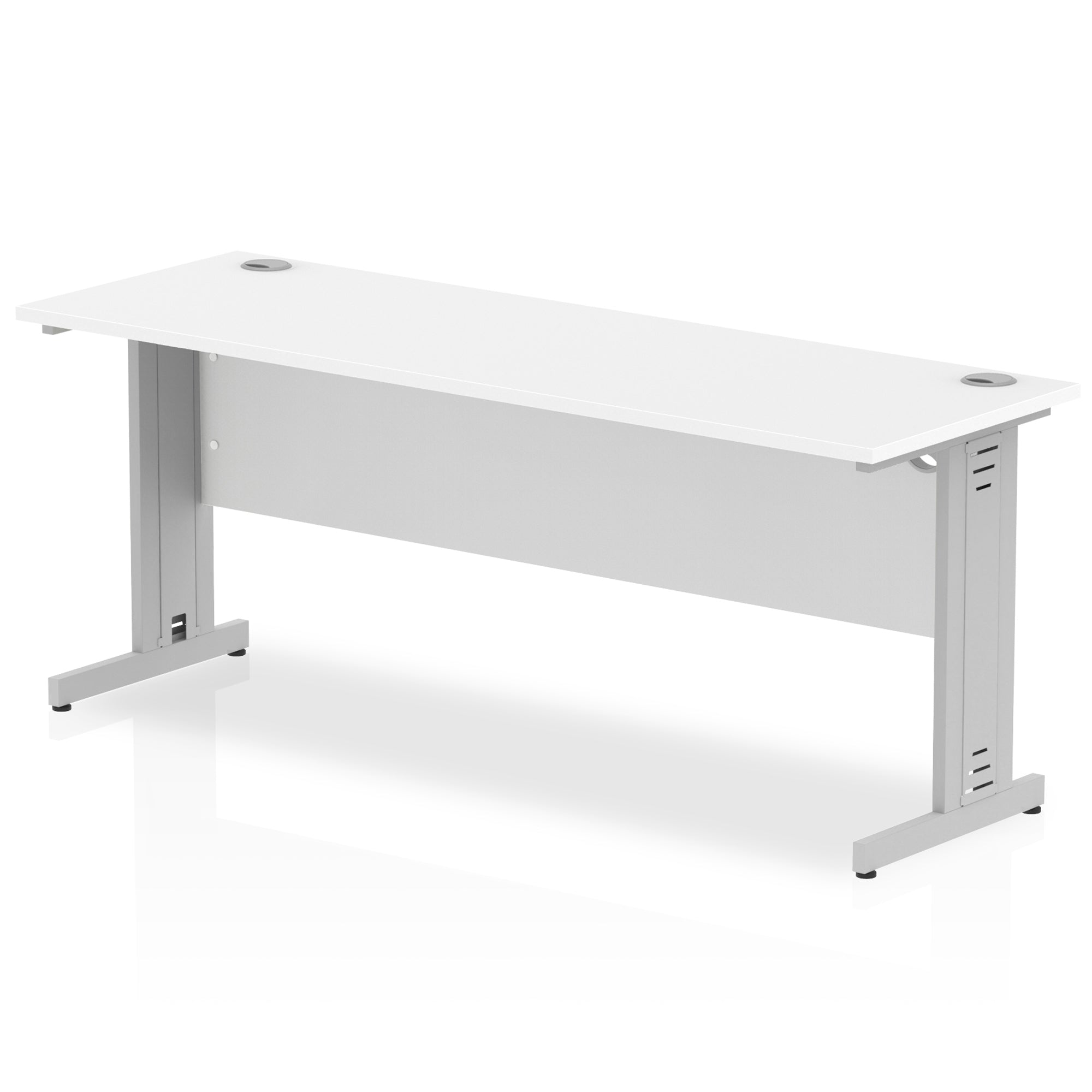 Impulse 1800mm Slimline Desk with Cable Managed Leg - MFC Rectangular Table, Self-Assembly, 5-Year Guarantee, 1800x600, Silver/White Frame