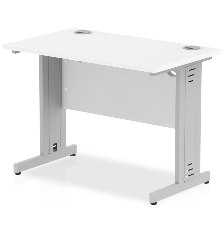 Impulse 1000mm Slimline Desk with Cable Managed Leg - MFC Rectangular, Self-Assembly, 5-Year Guarantee, 1000x600x730mm, 25.4kg, Silver/White Frame