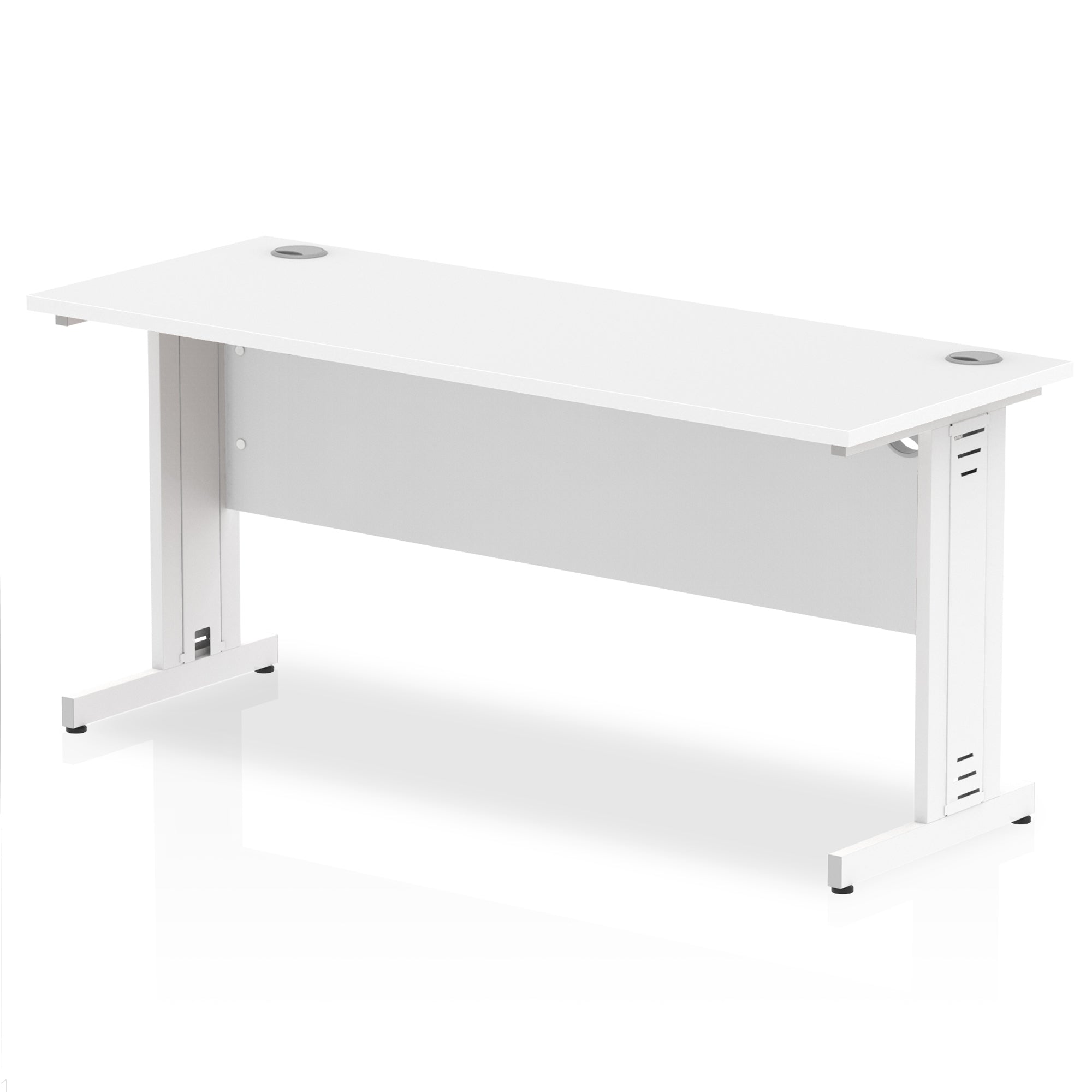 Impulse 1600mm Slimline Desk with Cable Managed Leg - MFC Rectangular Table, Self-Assembly, 5-Year Guarantee, Silver/White Frame