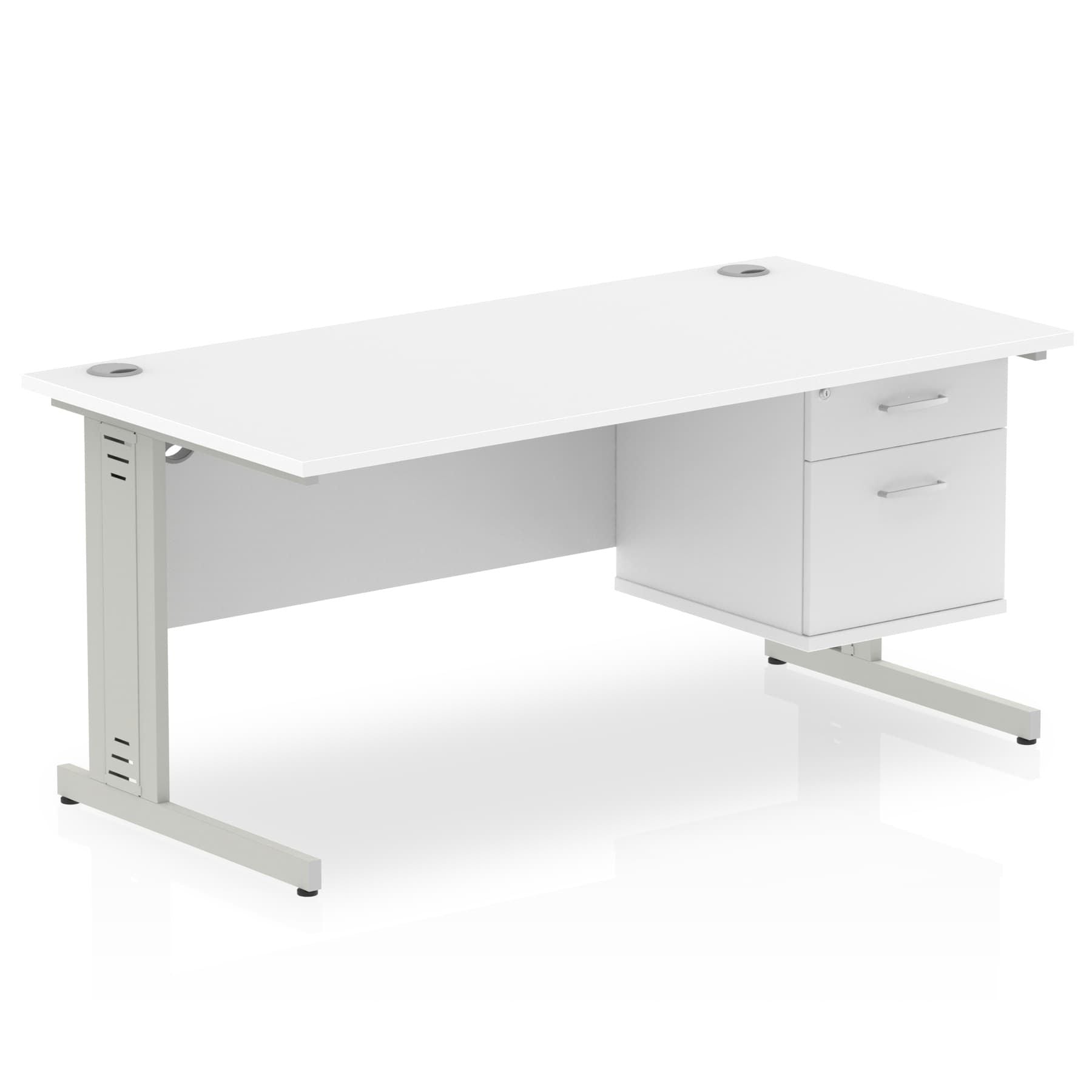 Impulse 1600mm Cable Managed Straight Desk w/ Fixed Pedestal - MFC Rectangular, 5-Year Guarantee, Self-Assembly, 2/3 Lockable Drawers