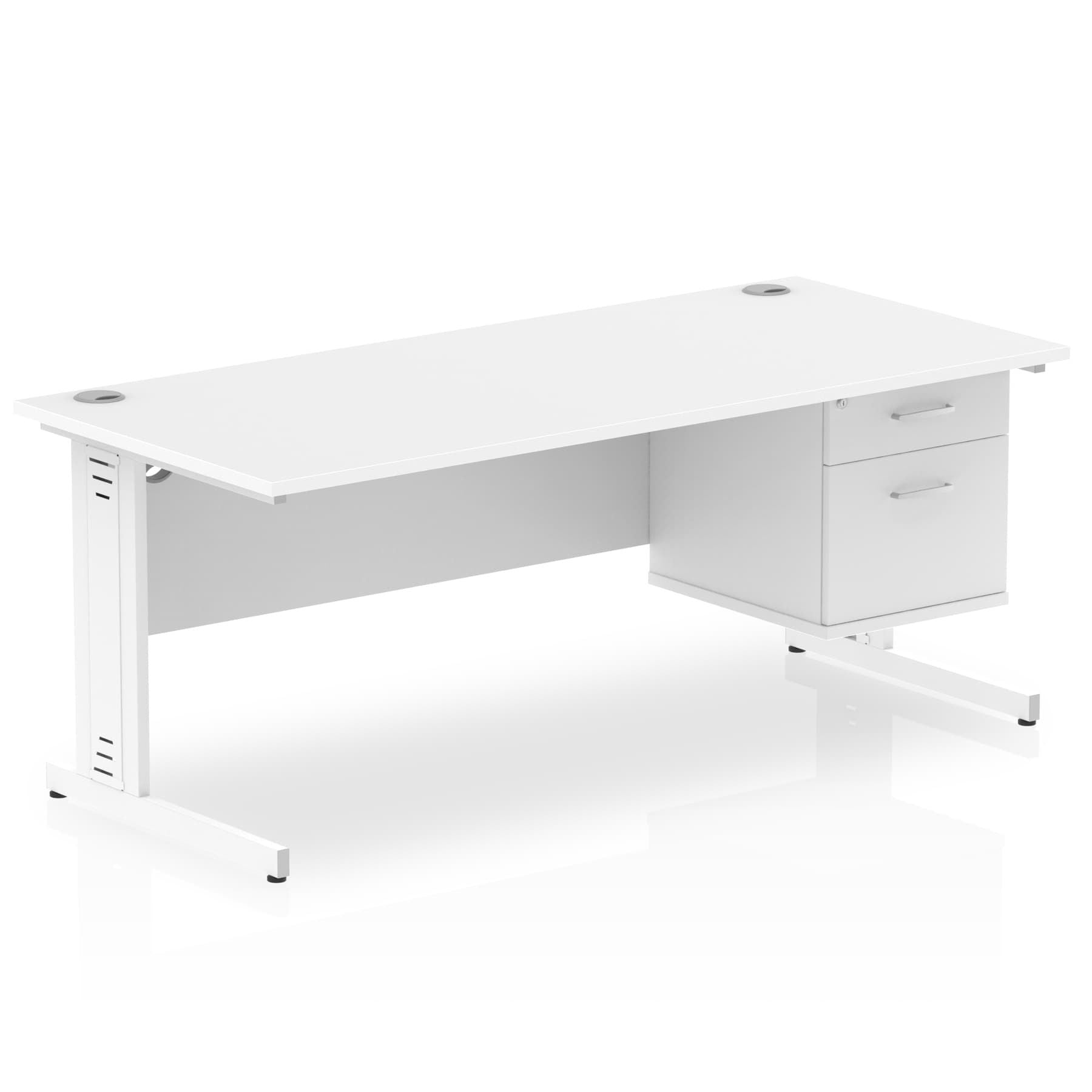 Impulse 1800mm Cable Managed Straight Desk w/ Fixed Pedestal - MFC Rectangular, Self-Assembly, 5-Year Guarantee, 1800x800 Top, Silver/White Frame