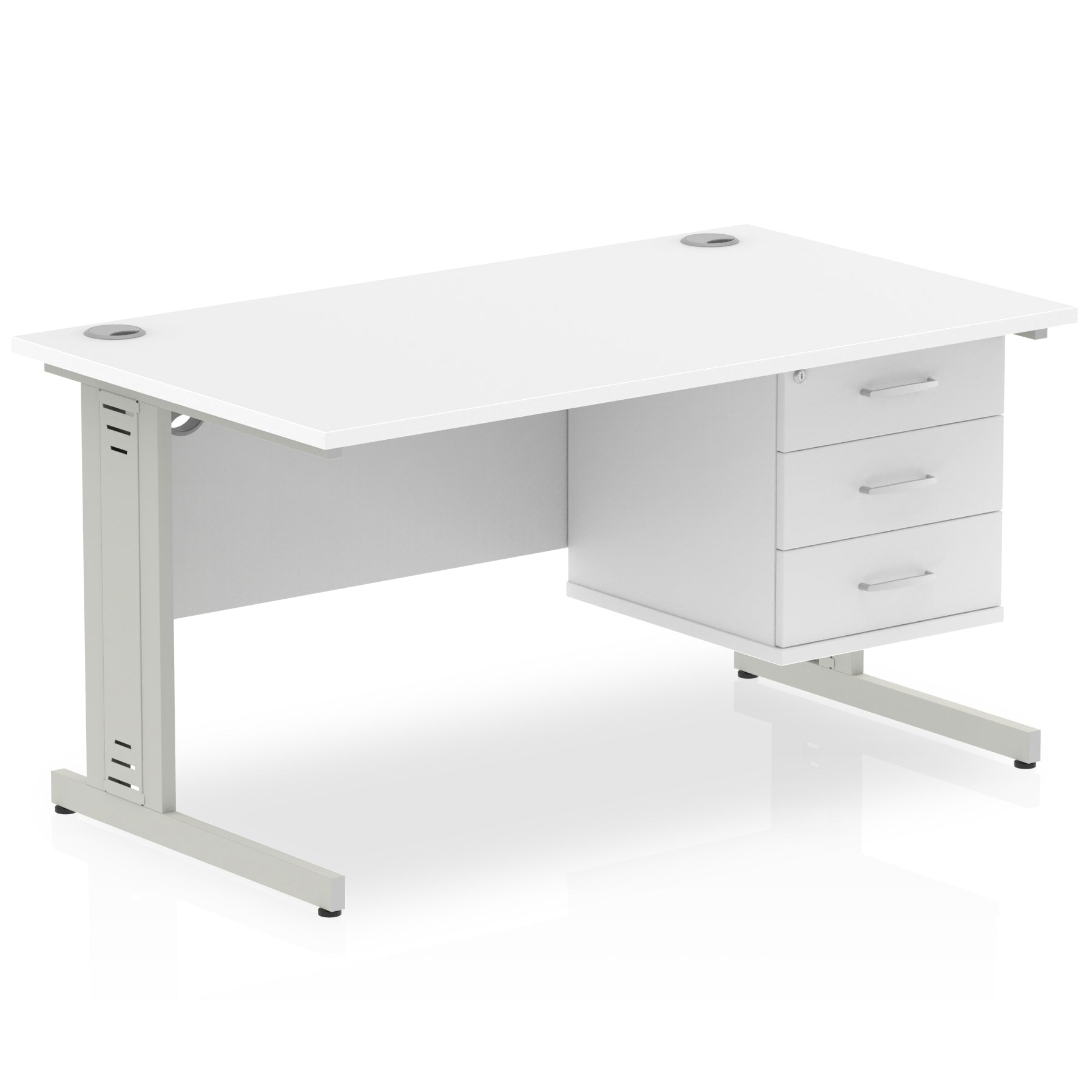 Impulse 1400mm Cable Managed Straight Desk w/ Fixed Pedestal - MFC Rectangular, Self-Assembly, 5-Year Guarantee, 2/3 Lockable Drawers