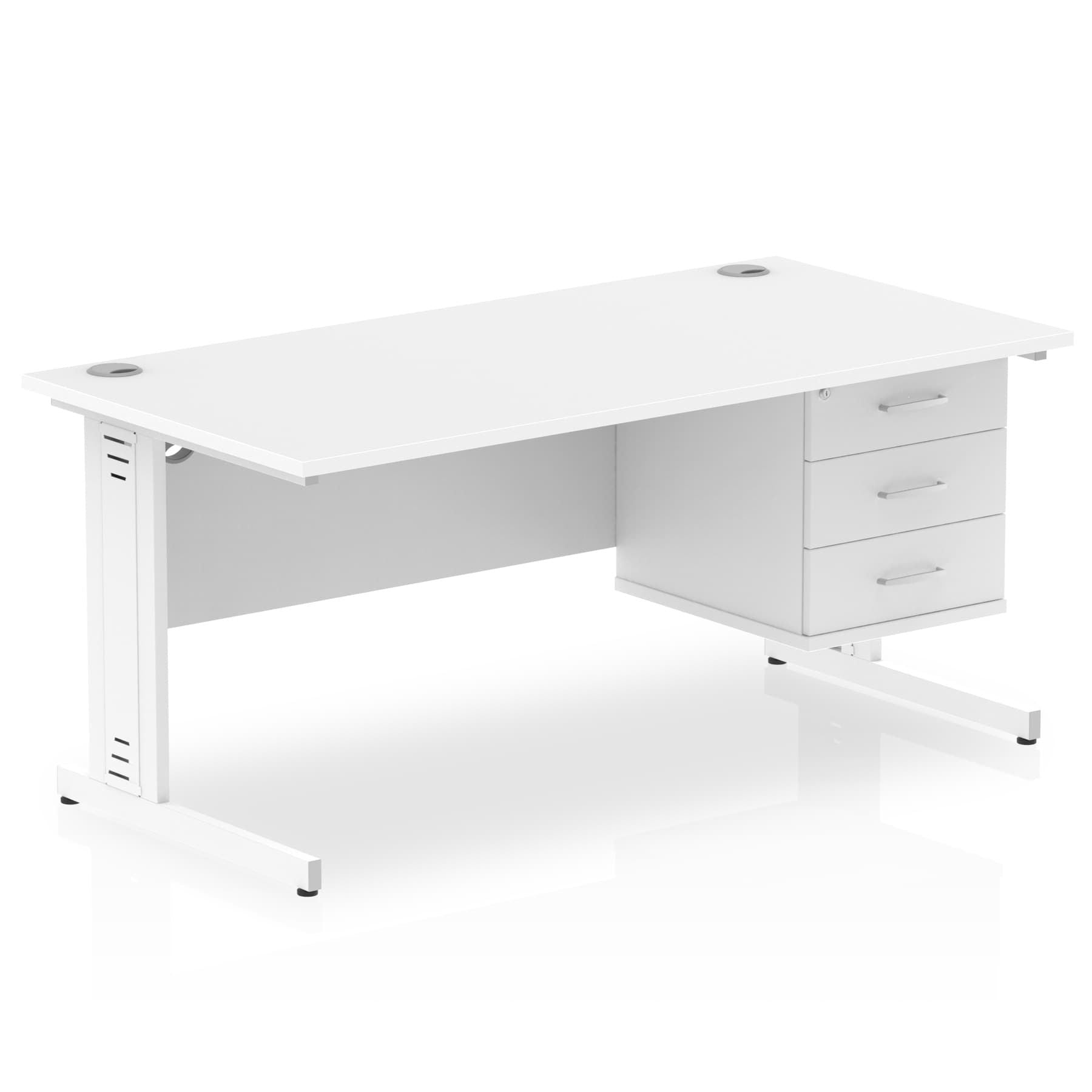 Impulse 1600mm Cable Managed Straight Desk w/ Fixed Pedestal - MFC Rectangular, 5-Year Guarantee, Self-Assembly, 2/3 Lockable Drawers