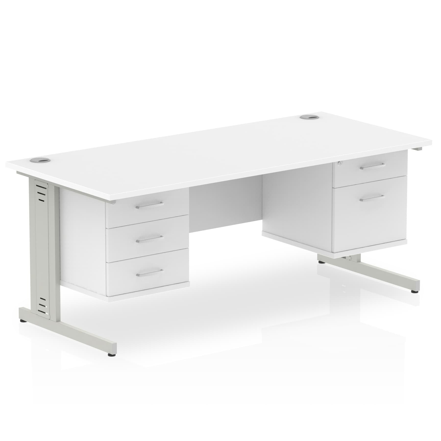 Impulse 1800mm Cable Managed Straight Desk w/ Fixed Pedestal - MFC Rectangular, Self-Assembly, 5-Year Guarantee, 1800x800 Top, Silver/White Frame