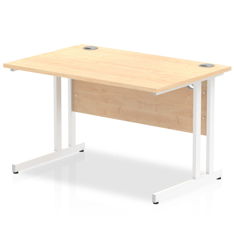 Impulse 1200mm Straight Desk Cantilever Leg - MFC Rectangular Table, Self-Assembly, 5-Year Guarantee, Silver/White/Black Frame, 1200x800 Top