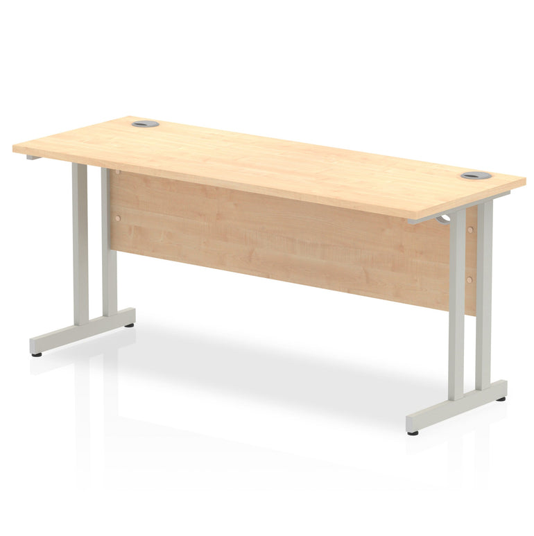 Impulse 1600mm Slimline Desk Cantilever Leg - MFC Rectangular, Self-Assembly, 5-Year Guarantee, Silver/White/Black Frame, 1600x600 Top