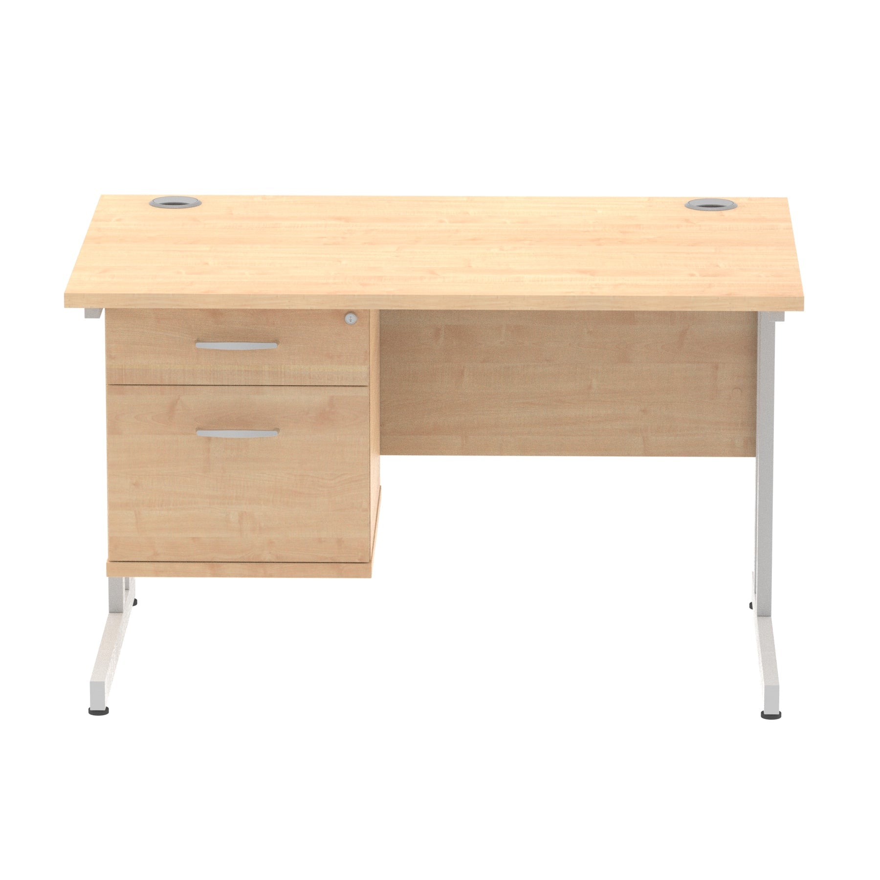 Impulse Cantilever Straight Desk 1200-1800mm Silver Frame, Fixed Pedestal, MFC, 2-3 Lockable Drawers, 5-Year Guarantee, Self-Assembly