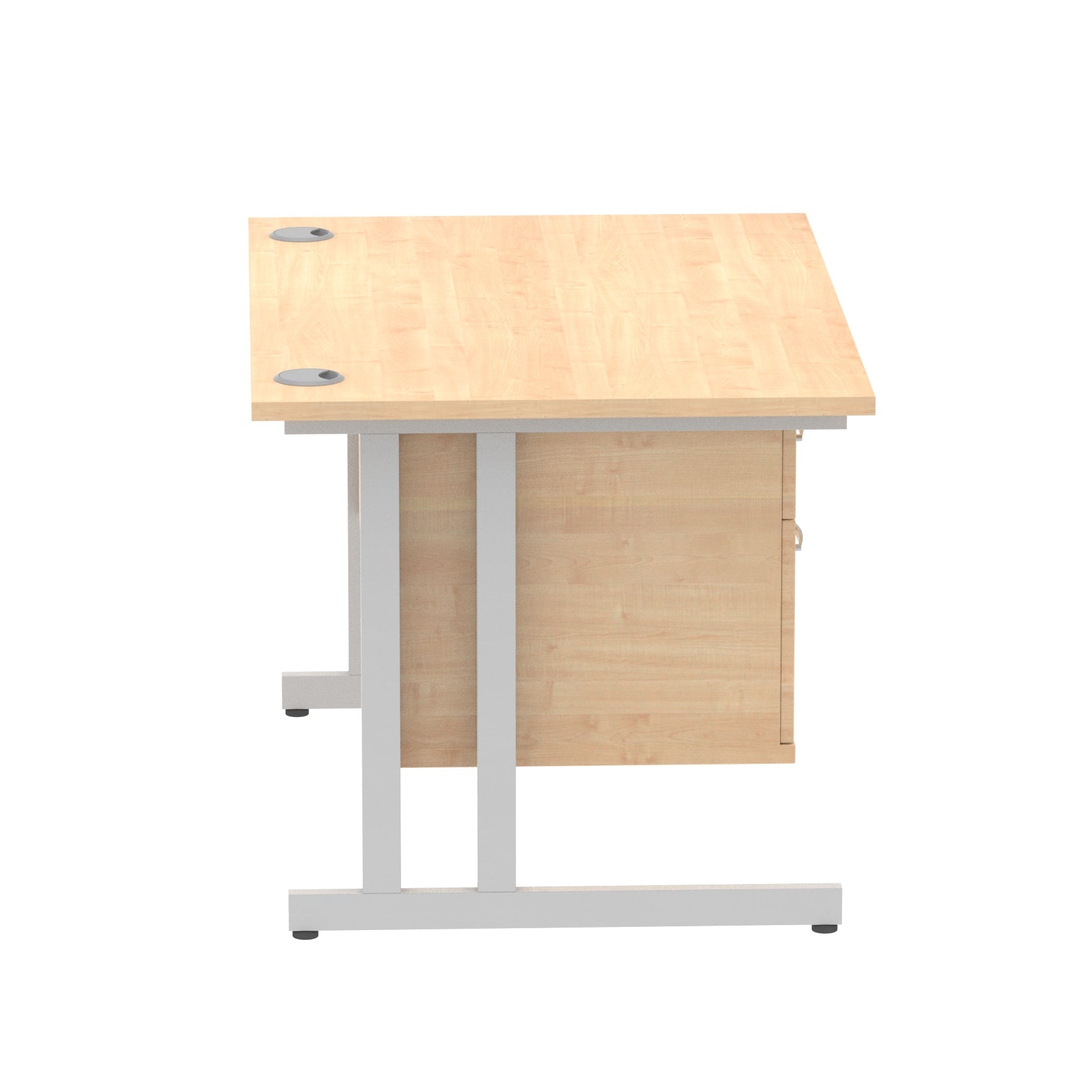 Impulse Cantilever Straight Desk 1200-1800mm Silver Frame, Fixed Pedestal, MFC, 2-3 Lockable Drawers, 5-Year Guarantee, Self-Assembly