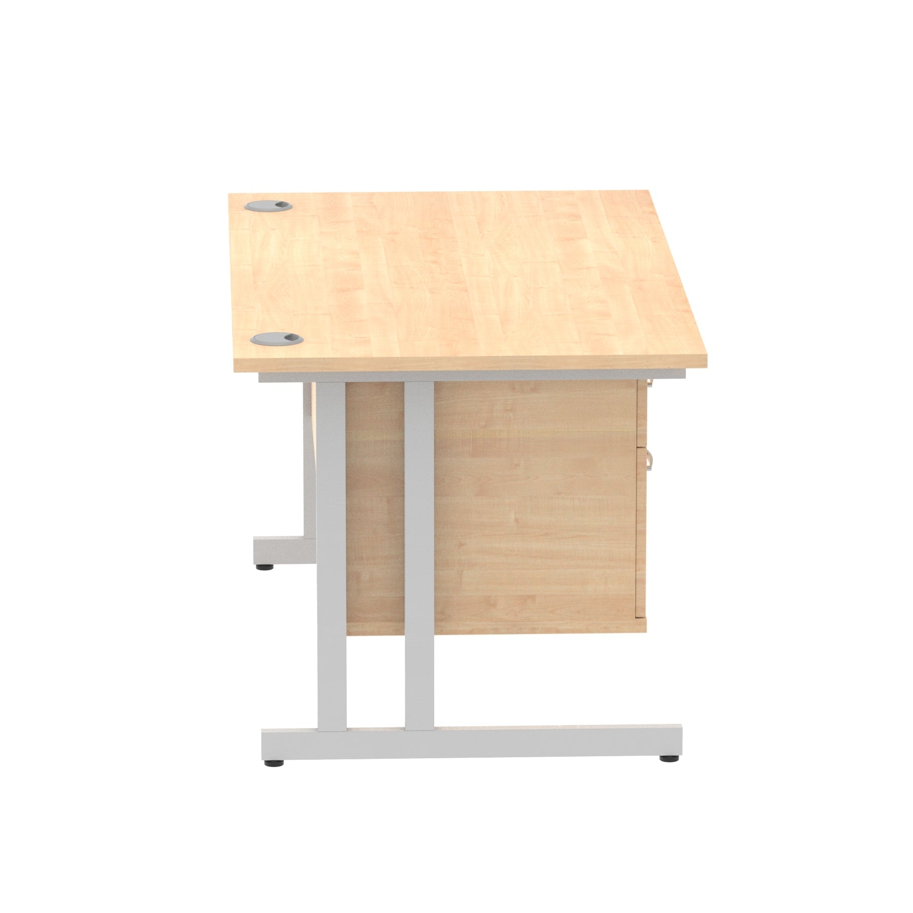 Impulse Cantilever Straight Desk 1200-1800mm Silver Frame, Fixed Pedestal, MFC, 2-3 Lockable Drawers, 5-Year Guarantee, Self-Assembly