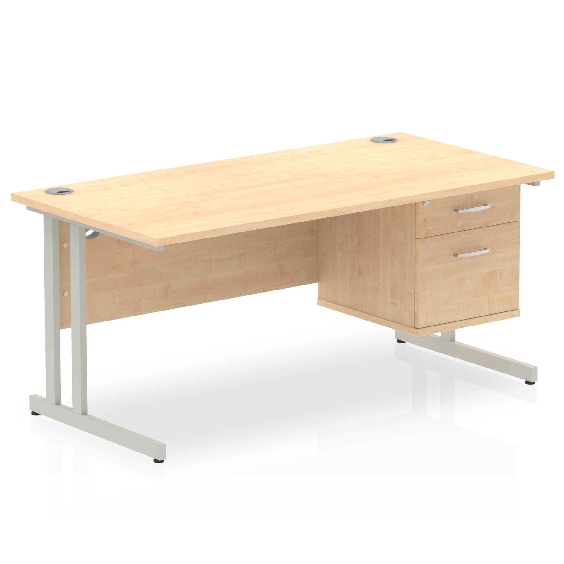 Impulse Cantilever Straight Desk 1200-1800mm Silver Frame, Fixed Pedestal, MFC, 2-3 Lockable Drawers, 5-Year Guarantee, Self-Assembly