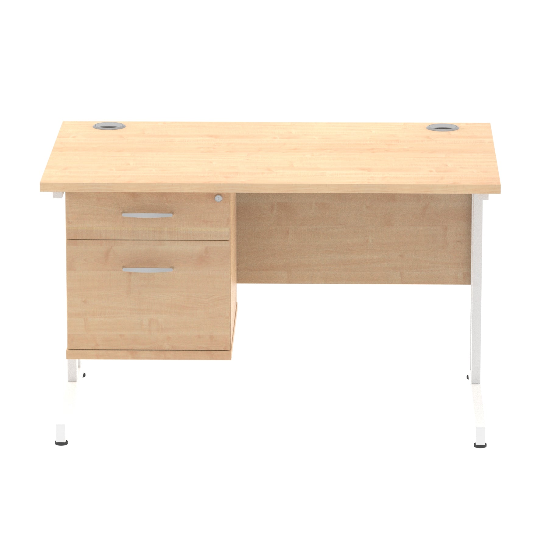 Impulse Cantilever Straight Desk - White Frame, Fixed Pedestal, MFC Material, 1200-1800mm Width, 2-3 Lockable Drawers, 5-Year Guarantee