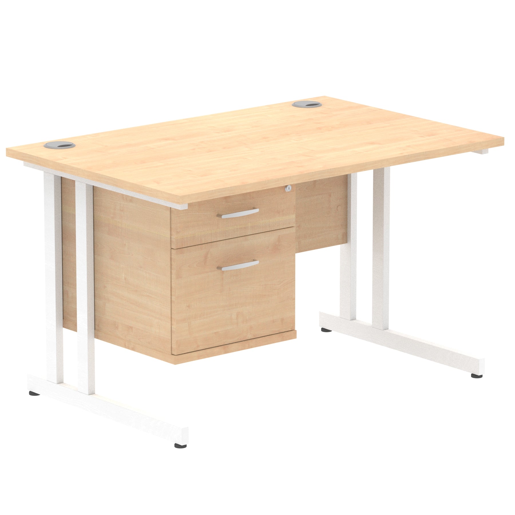 Impulse Cantilever Straight Desk - White Frame, Fixed Pedestal, MFC Material, 1200-1800mm Width, 2-3 Lockable Drawers, 5-Year Guarantee