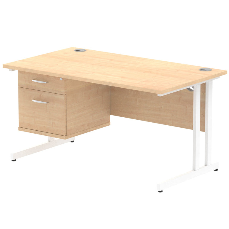 Impulse Cantilever Straight Desk - White Frame, Fixed Pedestal, MFC Material, 1200-1800mm Width, 2-3 Lockable Drawers, 5-Year Guarantee