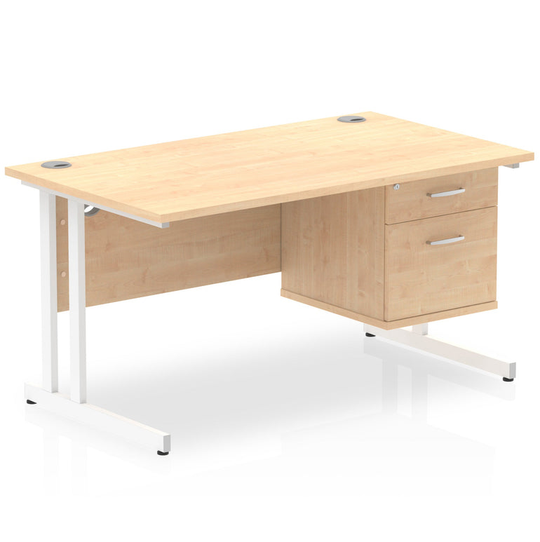 Impulse Cantilever Straight Desk - White Frame, Fixed Pedestal, MFC Material, 1200-1800mm Width, 2-3 Lockable Drawers, 5-Year Guarantee