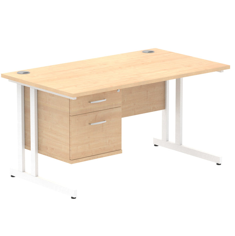 Impulse Cantilever Straight Desk - White Frame, Fixed Pedestal, MFC Material, 1200-1800mm Width, 2-3 Lockable Drawers, 5-Year Guarantee