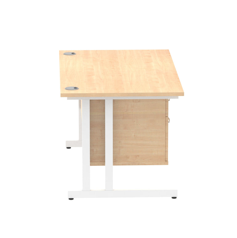 Impulse Cantilever Straight Desk - White Frame, Fixed Pedestal, MFC Material, 1200-1800mm Width, 2-3 Lockable Drawers, 5-Year Guarantee