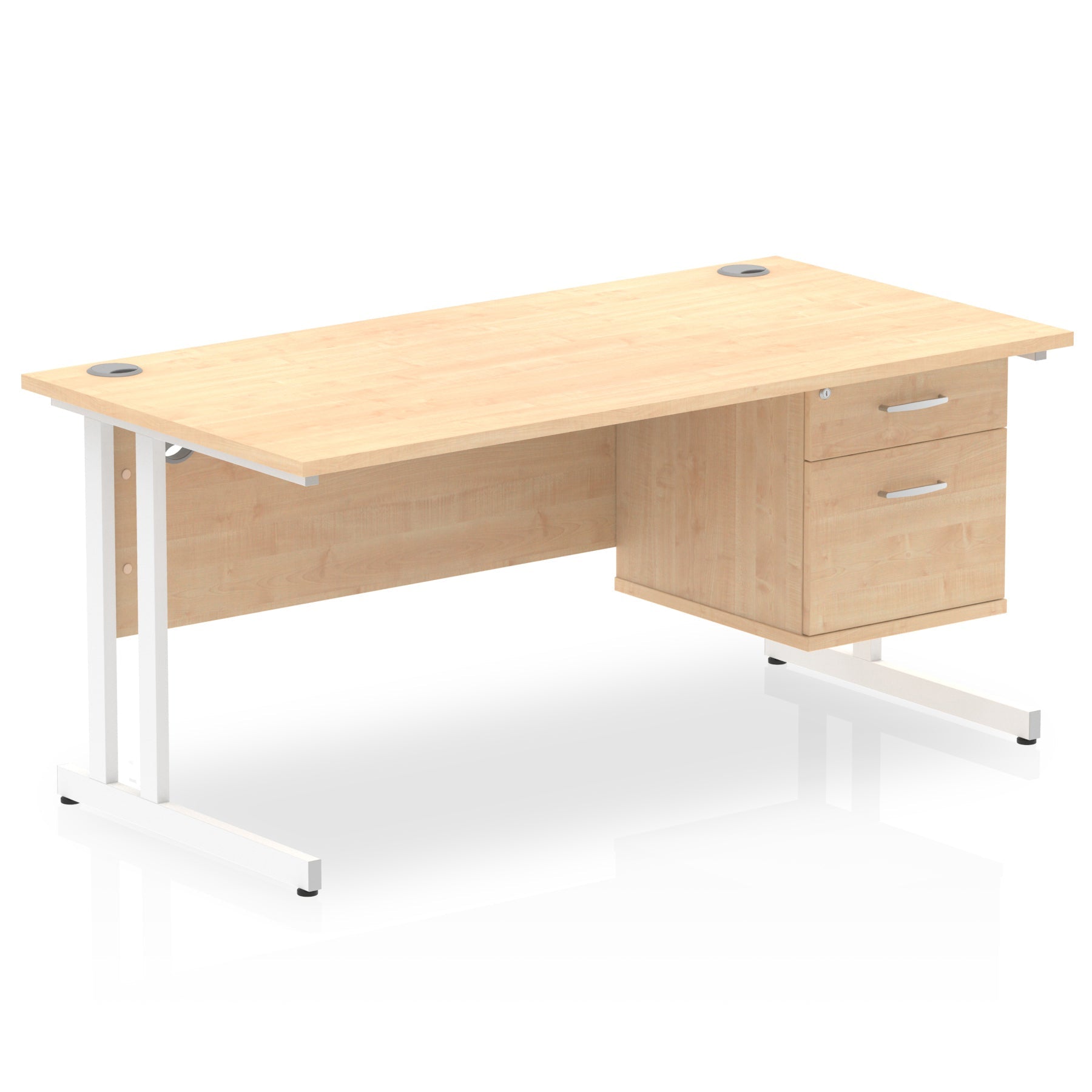 Impulse Cantilever Straight Desk - White Frame, Fixed Pedestal, MFC Material, 1200-1800mm Width, 2-3 Lockable Drawers, 5-Year Guarantee