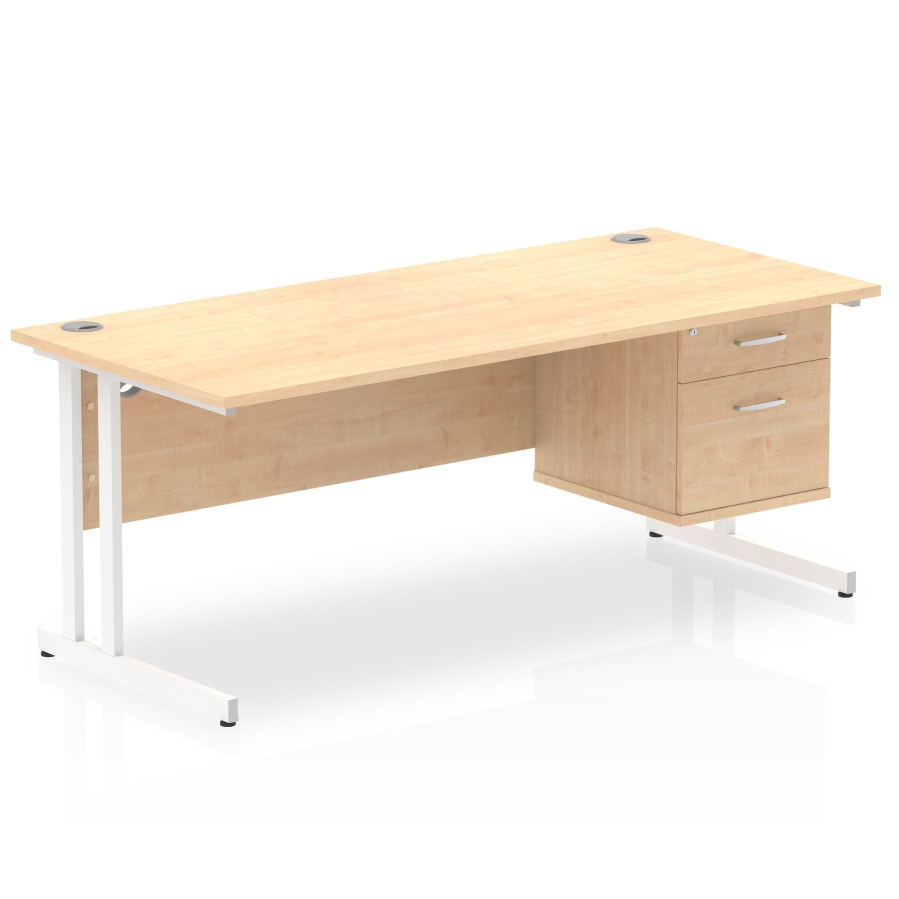 Impulse Cantilever Straight Desk - White Frame, Fixed Pedestal, MFC Material, 1200-1800mm Width, 2-3 Lockable Drawers, 5-Year Guarantee