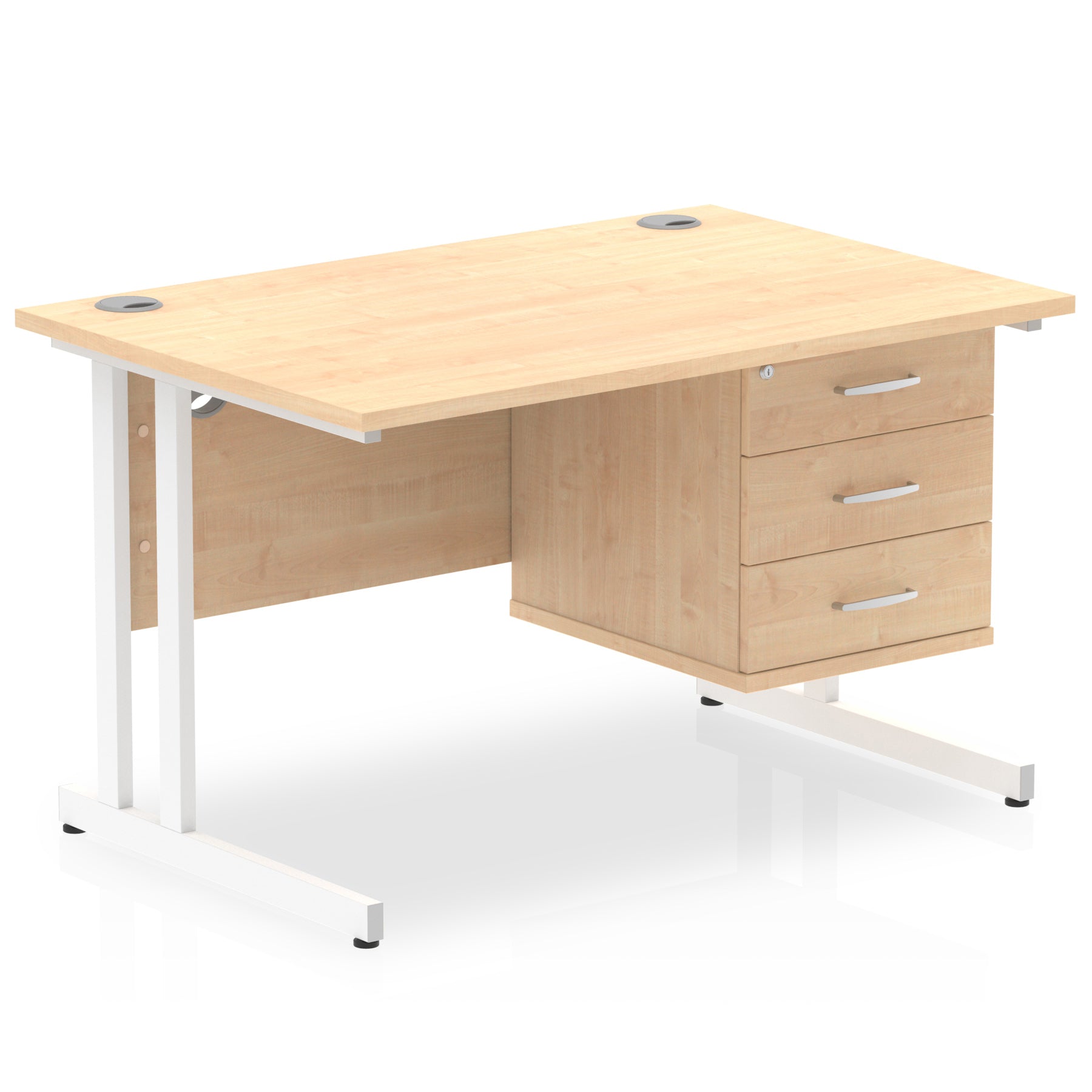 Impulse Cantilever Straight Desk - White Frame, Fixed Pedestal, MFC Material, 1200-1800mm Width, 2-3 Lockable Drawers, 5-Year Guarantee