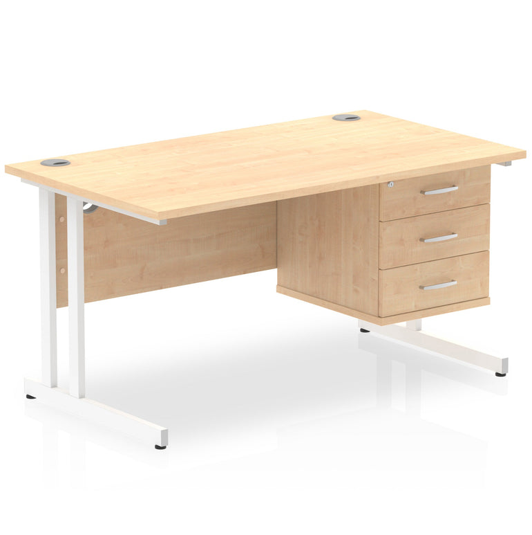 Impulse Cantilever Straight Desk - White Frame, Fixed Pedestal, MFC Material, 1200-1800mm Width, 2-3 Lockable Drawers, 5-Year Guarantee