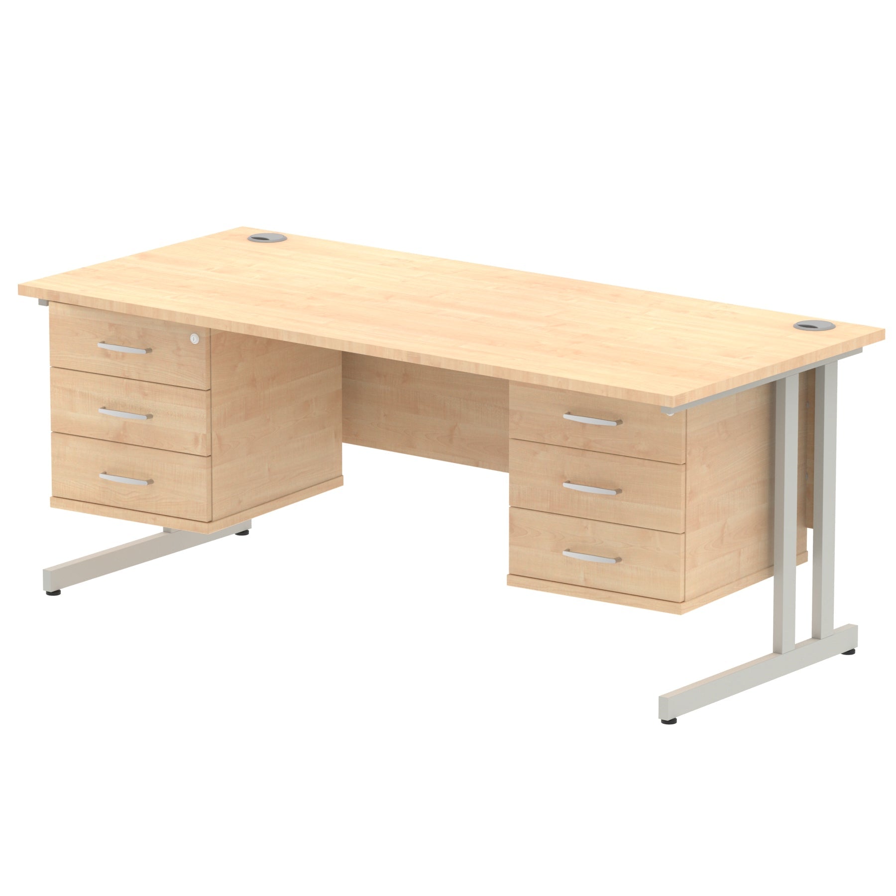 Impulse Cantilever Straight Desk 1200-1800mm Silver Frame, Fixed Pedestal, MFC, 2-3 Lockable Drawers, 5-Year Guarantee, Self-Assembly