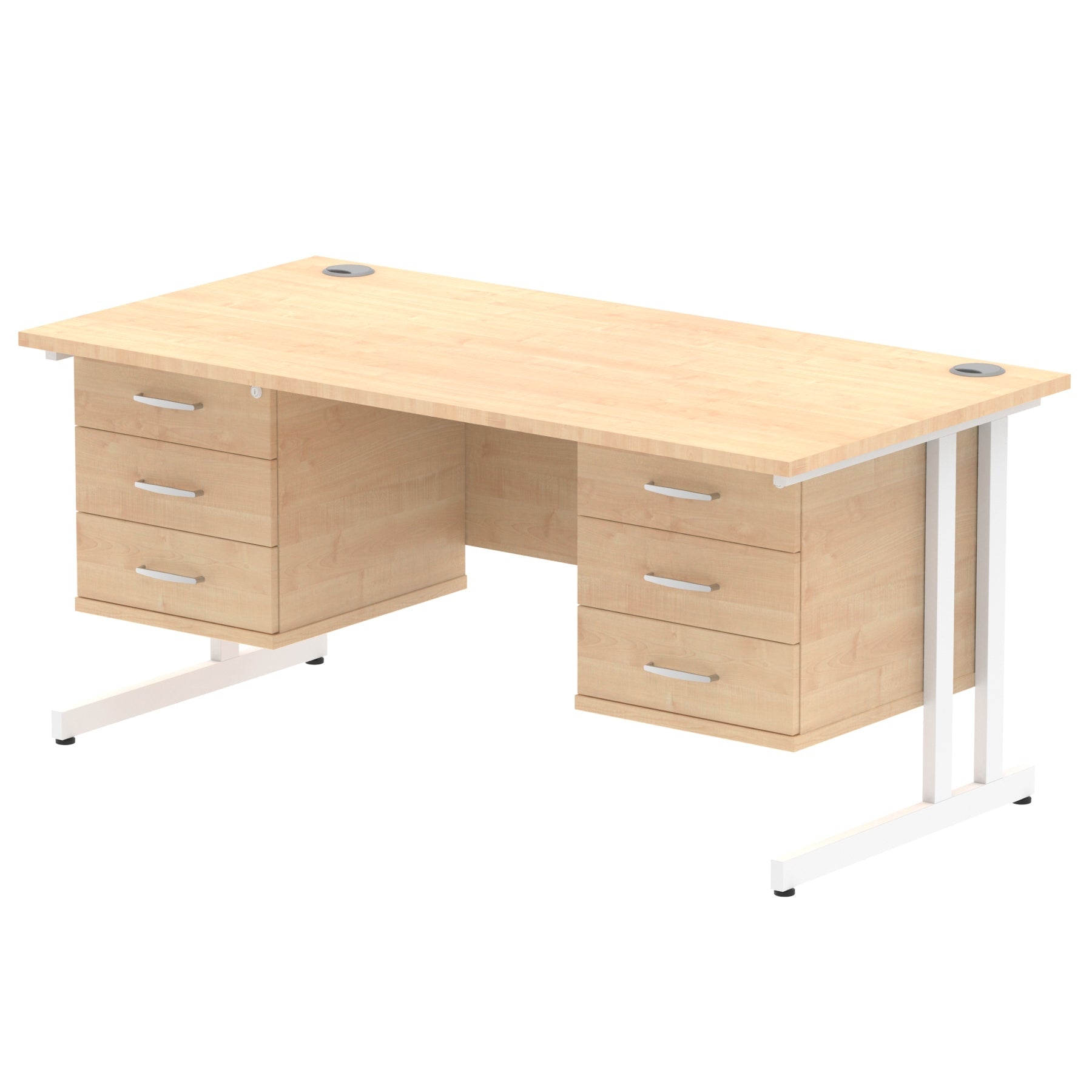 Impulse Cantilever Straight Desk - White Frame, Fixed Pedestal, MFC Material, 1200-1800mm Width, 2-3 Lockable Drawers, 5-Year Guarantee