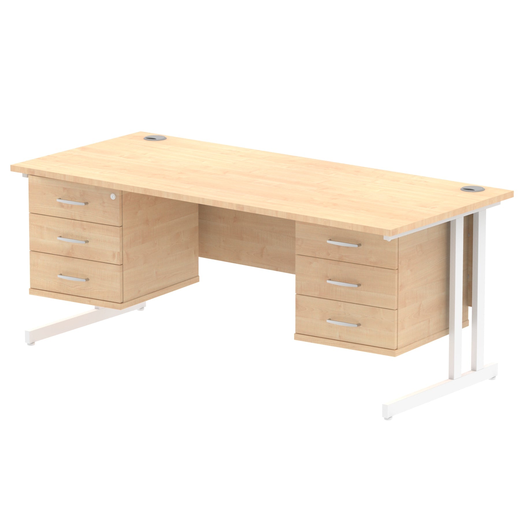 Impulse Cantilever Straight Desk - White Frame, Fixed Pedestal, MFC Material, 1200-1800mm Width, 2-3 Lockable Drawers, 5-Year Guarantee