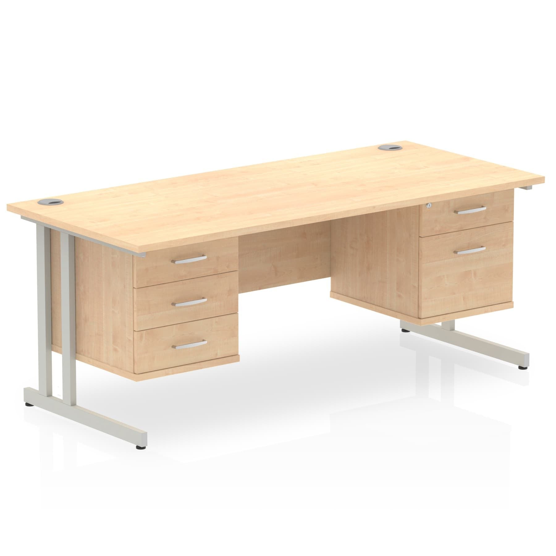 Impulse Cantilever Straight Desk 1200-1800mm Silver Frame, Fixed Pedestal, MFC, 2-3 Lockable Drawers, 5-Year Guarantee, Self-Assembly