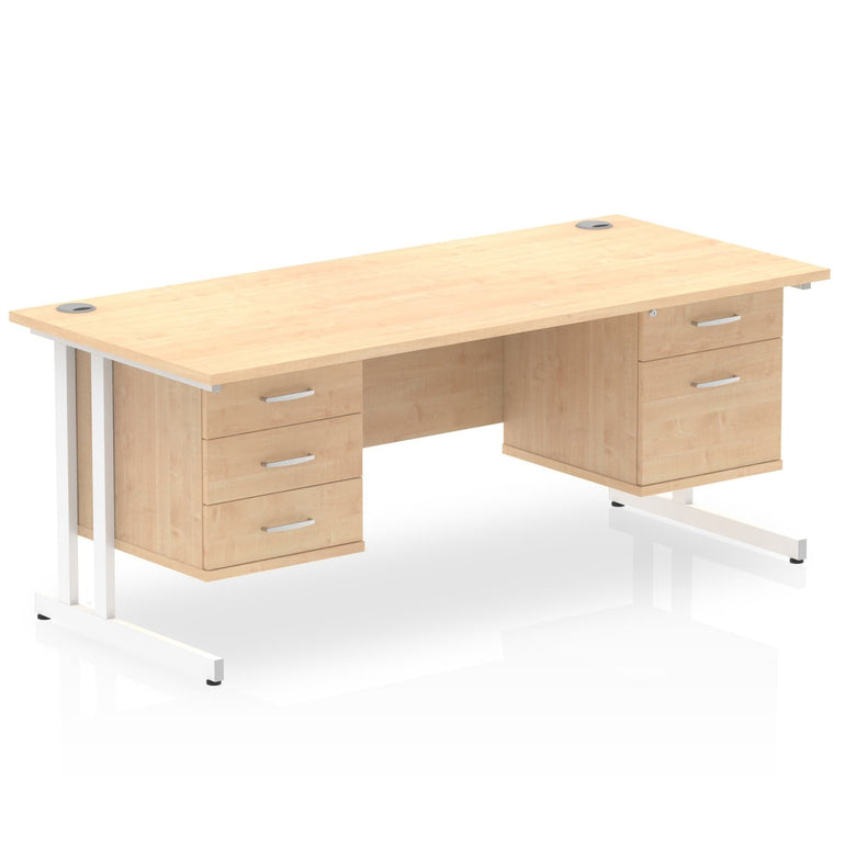 Impulse Cantilever Straight Desk - White Frame, Fixed Pedestal, MFC Material, 1200-1800mm Width, 2-3 Lockable Drawers, 5-Year Guarantee